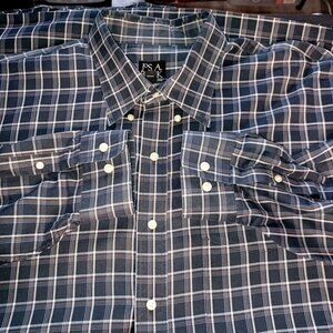 Jos. A. Bank Academia Classic Business Casual Black Grey Plaid Shirt Men's XXL
